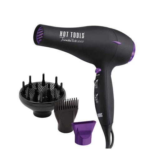 Hot Tools Tourmaline Tools 2000 Turbo Ionic Dryer 1875 W with finger diffuser, styling pik and concentrator attachments