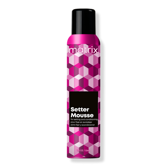 Matrix Setter Mousse — 326 g pink Setter Mousse can, front label, plain white background