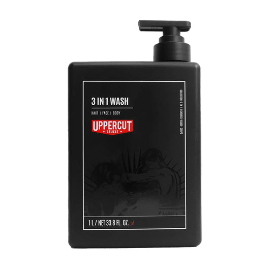 Uppercut Deluxe 3 in 1 Wash 1 L — black 1 litre pump bottle, front label, plain white background