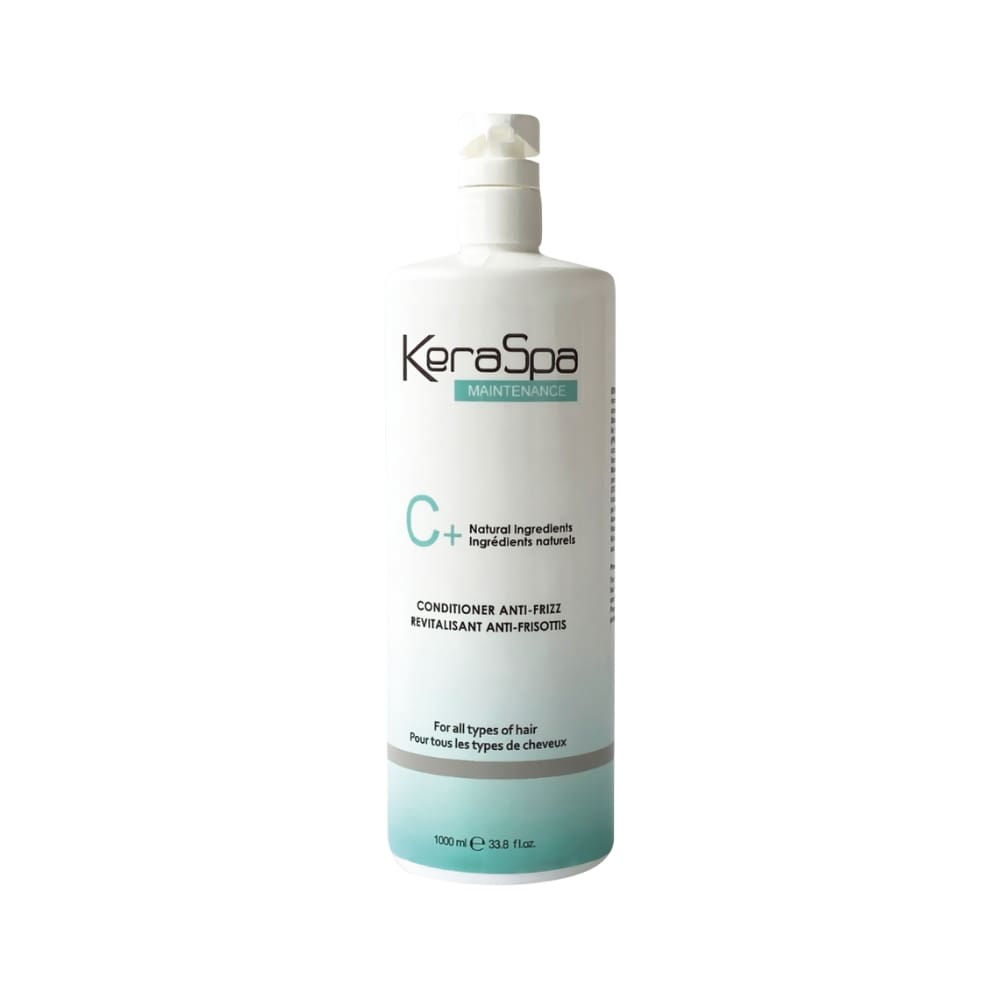 Keraspa C+ Anti-Frizz Conditioner — 1000 ml bottle, front label, distributor photograph on white