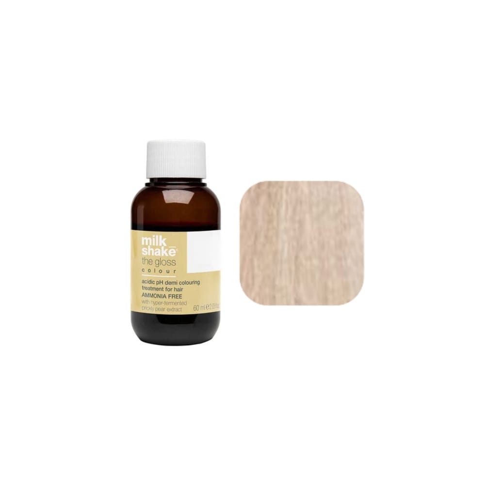 milk_shake The Gloss Colour 10BA Moka Ash Platinum Lightest Blonde (10.81) 60 ml — bottle and shade swatch, plain white background