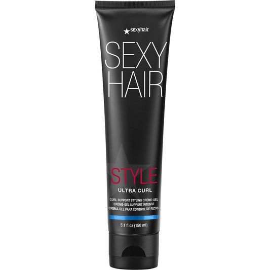 SexyHair Style Ultra Curl Support Styling Creme-Gel — black 5.1 fl oz (150 ml) tube, front label, plain white background