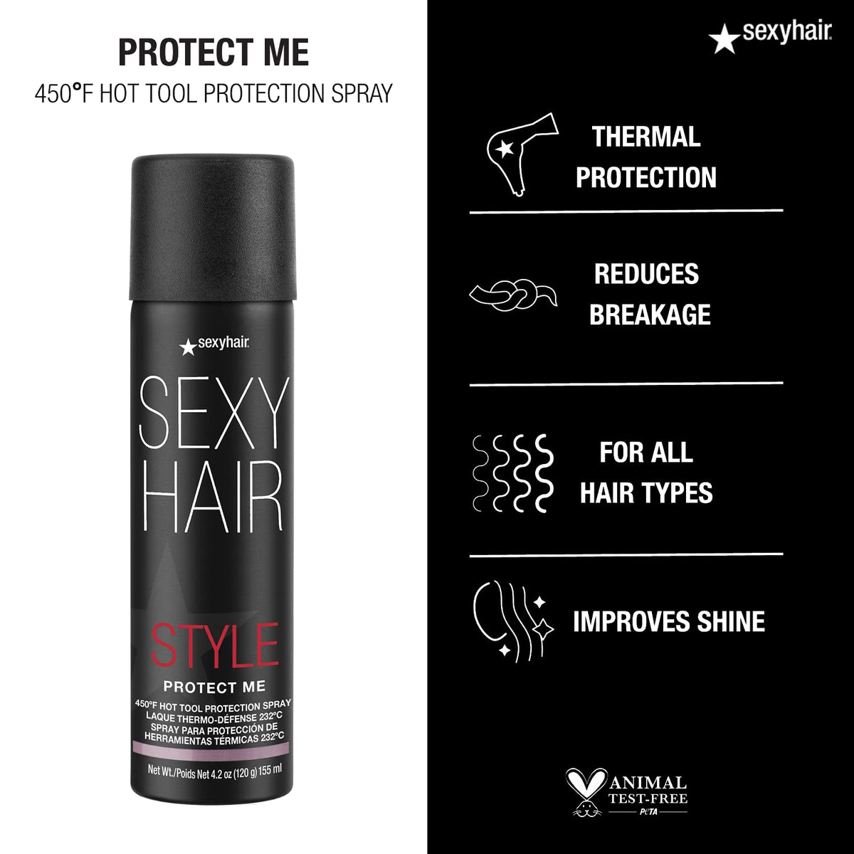 SexyHair Style Protect Me Hot Tool Protection Spray — can with thermal-protection and breakage-reduction claims