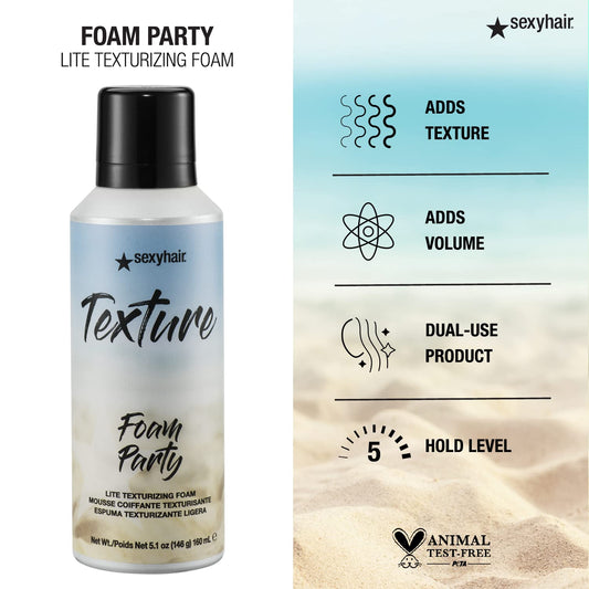 SexyHair Texture Foam Party Lite Texturizing Foam — can with texture, volume and hold-level claims