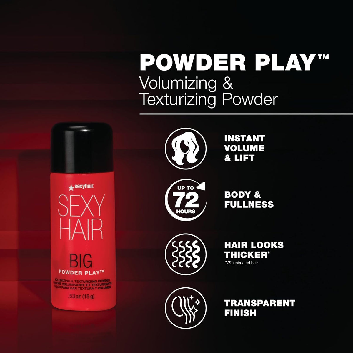SexyHair Big Powder Play Volumizing & Texturizing Powder — bottle with instant volume, body and transparent-finish claims