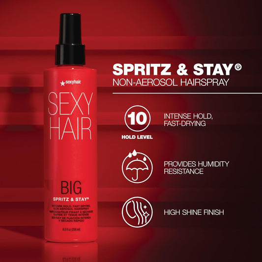 SexyHair Big Spritz & Stay Intense Hold Non-Aerosol Hairspray — bottle with intense-hold, fast-drying and high-shine claims