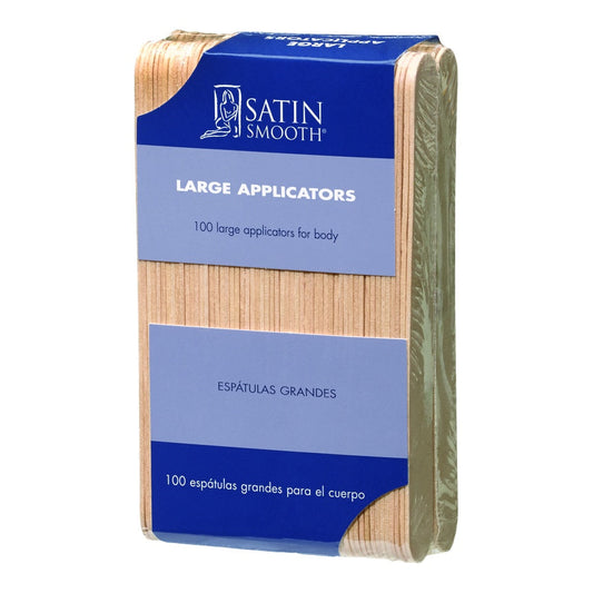 Satin Smooth Wood Wax Applicators — large applicators 100-count box, front of pack