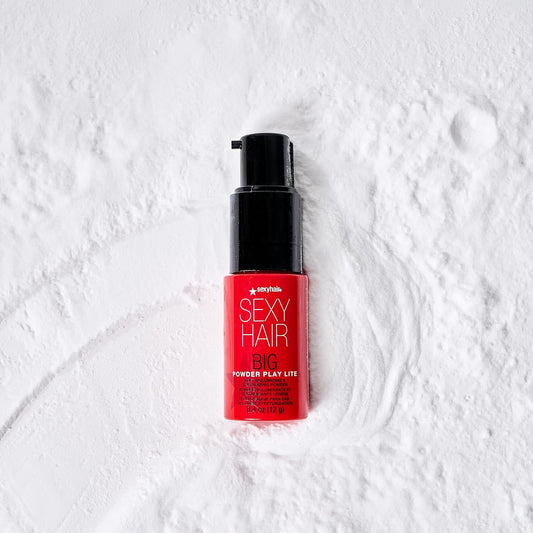 SexyHair Big Powder Play Lite Soft Volumizing & Texturizing Powder — pump bottle lying on loose powder