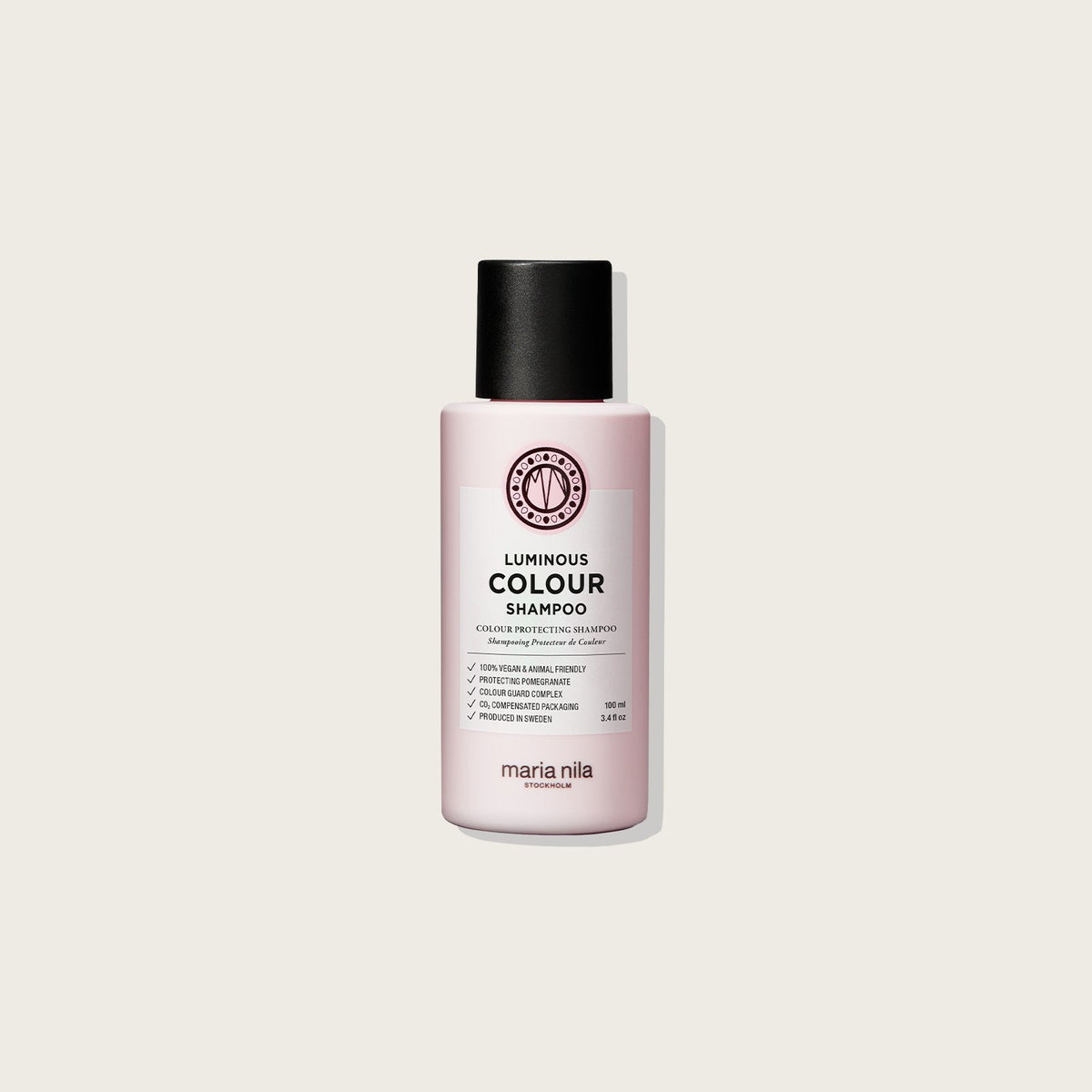 Maria Nila Luminous Colour Shampoo - Preserve Color & Enhance Shine — 100ml bottle, front label, plain background
