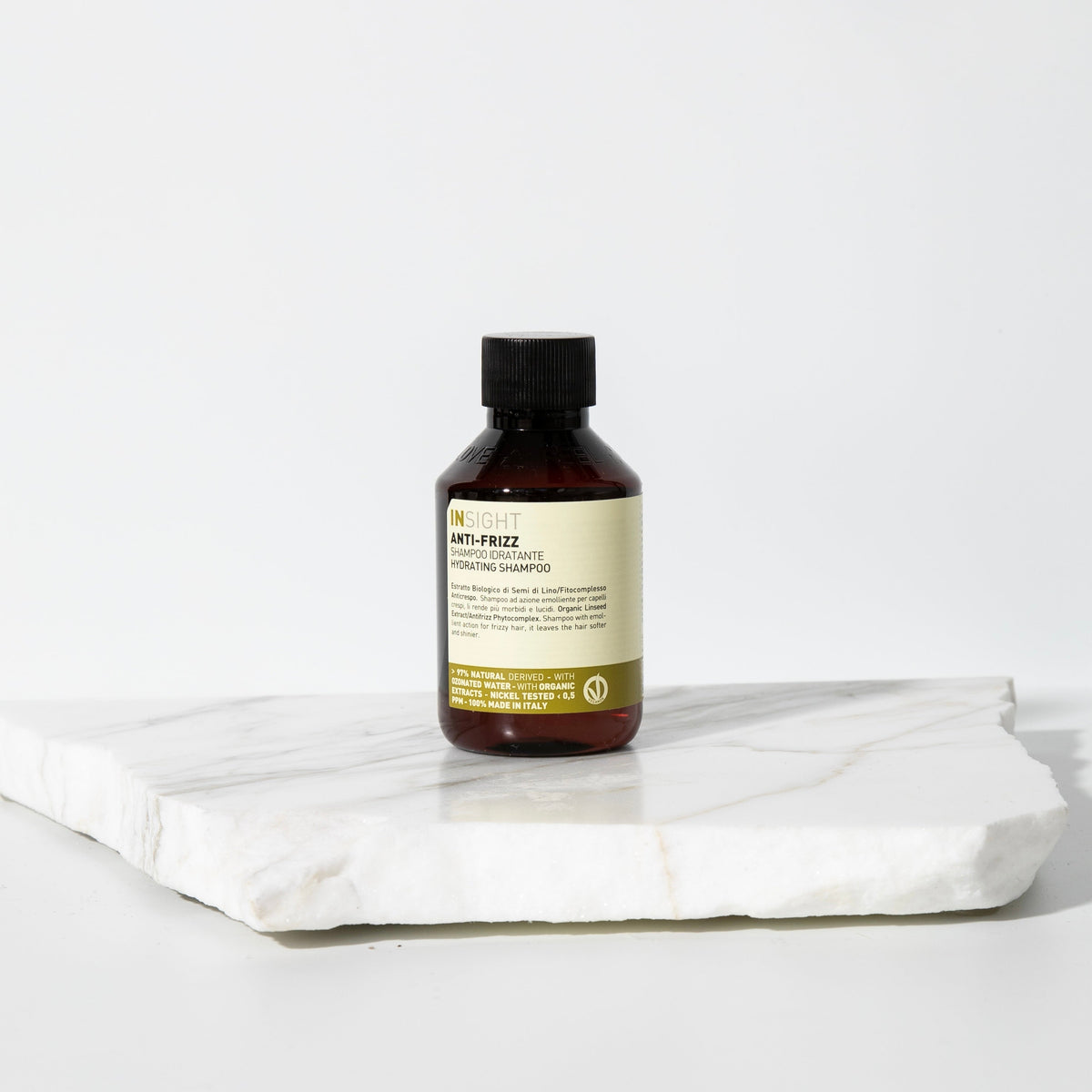 Insight Anti-Frizz Hydrating Shampoo 100 ml — amber 100 ml bottle with black cap and cream front label, official brand packshot