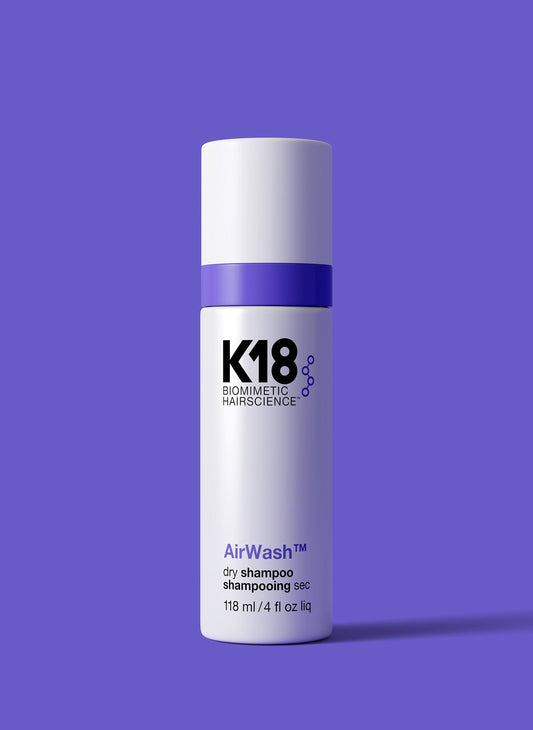 K18 AirWash Non-Aerosol Dry Shampoo — 4 oz (118 ml) spray bottle, front label