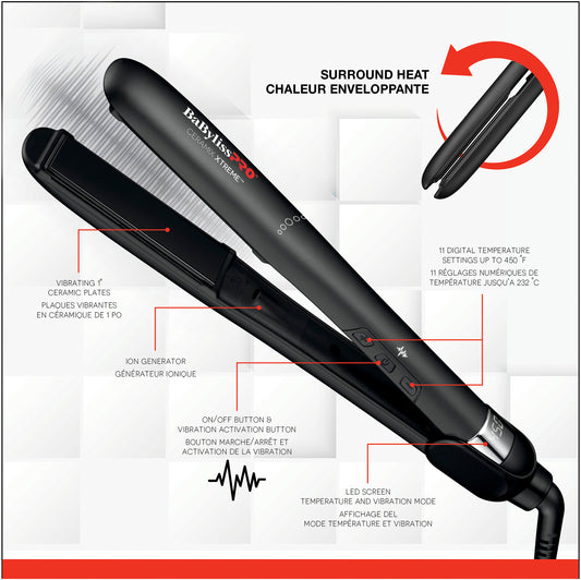 BaBylissPRO Ceramix Xtreme Vibrating Ceramic Flat Iron – 1 Inch
