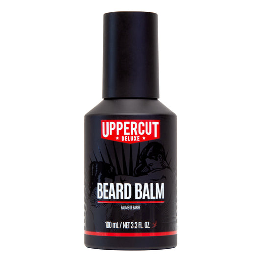 Uppercut Deluxe Beard Balm 100 ml — black 100 ml beard balm bottle, front label, plain white background