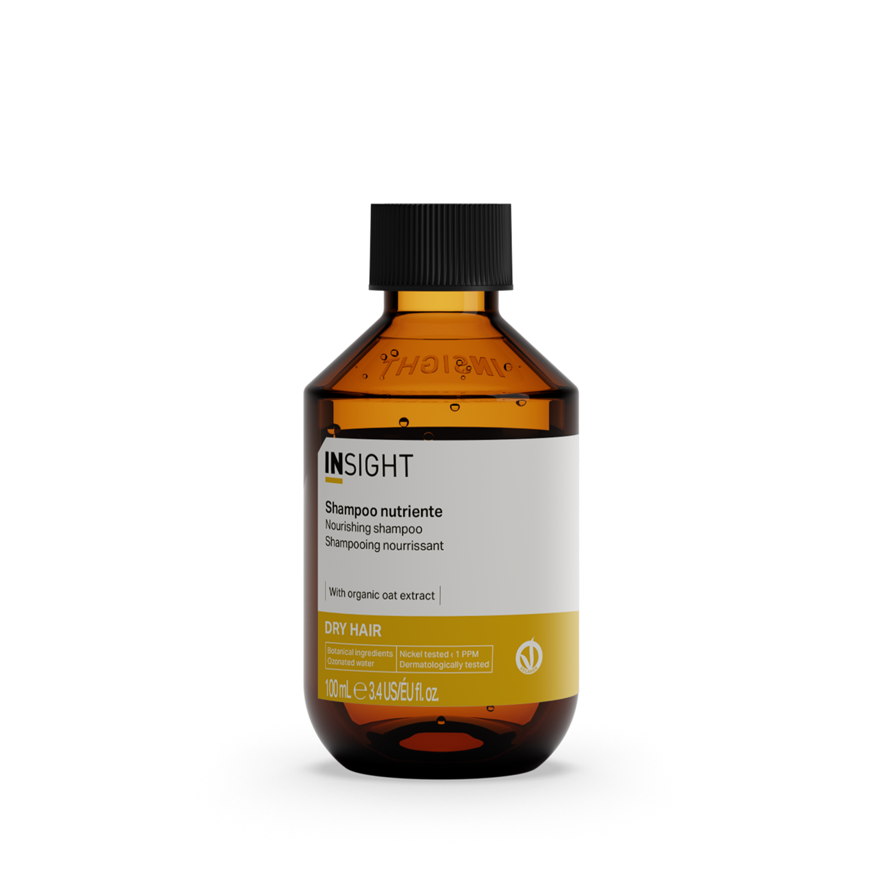Insight Dry Hair Nourishing Shampoo 100 ml — 100 ml amber bottle, current white-label livery, front view