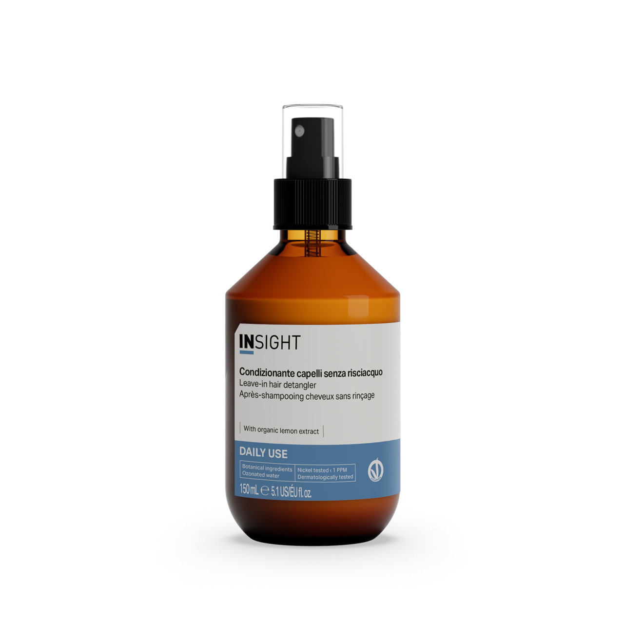 Insight Daily Use Leave-In Hair Detangler 150 ml — 150 ml amber spray bottle, current white-label livery, front view