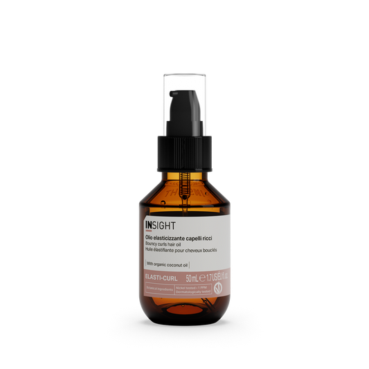 Insight Elasti-Curl Bouncy Curls Hair Oil 50 ml — 50 ml amber pump bottle, current white-label livery, front view