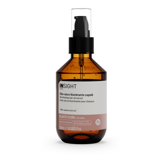 Insight Elasti-Curl Illuminating Hair Oil-Serum 100 ml — 100 ml amber pump bottle, current white-label livery, front view