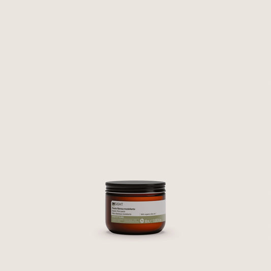 Insight Elastic Fiber Paste 90ml — official brand packshot of the current 90 ml package, small amber jar with black screw lid, front label facing camera, warm beige background