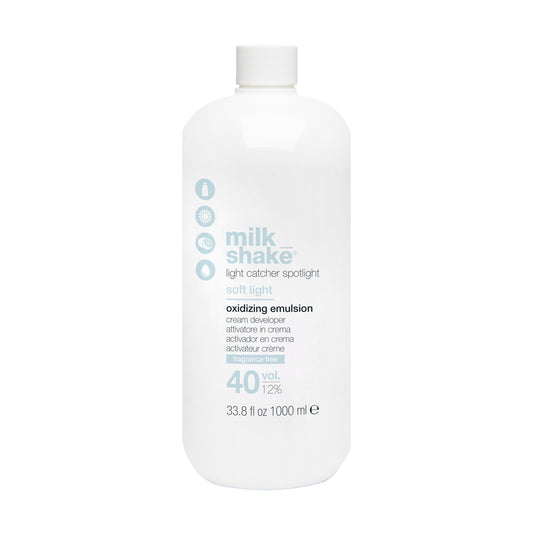 milk_shake Light Catcher Soft Light Oxidizing Emulsion — brand packshot, plain white background (z-one concept)
