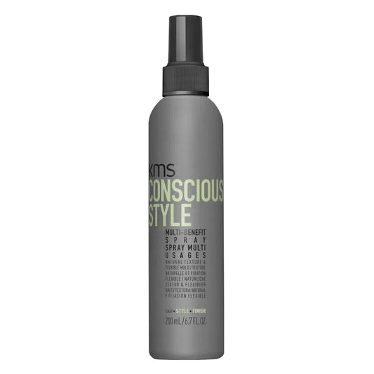 KMS ConsciousStyle Multi-Benefit Spray Duo — one of the two 200 mL spray bottles supplied, front label, plain white background