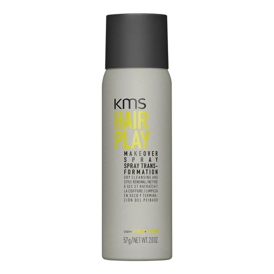 KMS HairPlay Dry Shampoo Spray — travel-size 75 mL / 57 g / 2.0 oz Makeover Spray can, front label, plain white background