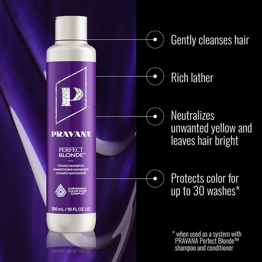 Pravana Perfect Blonde duo benefits: purple toning that cancels brass on blonde hair
