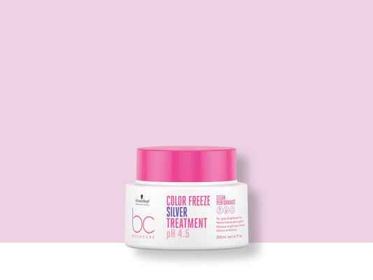 Bonacure Color Freeze Silver Treatment — Silver Treatment 200 ml jar, 2021 Clean Performance livery, official brand tile on pink background