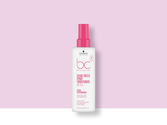 Bonacure Color Freeze Spray Conditioner — Spray Conditioner 200 ml, 2021 Clean Performance livery, official brand tile on pink background