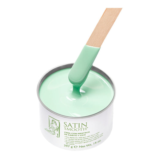 Satin Smooth Shea Butter and Cica Wax — wax lifting on a wooden applicator