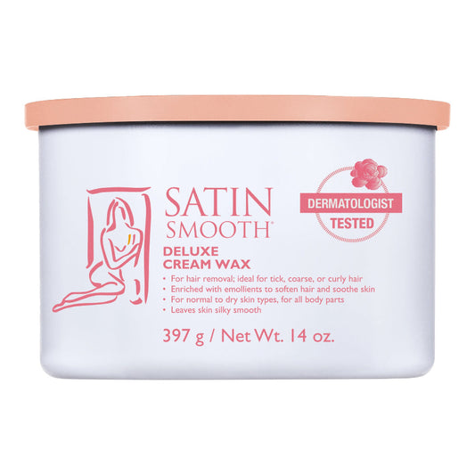 Satin Smooth Wax - Deluxe Cream — front of pack, English label, on plain white