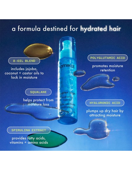Amika Water Sign Hydrating Hair Oil 50ml – Silicone-Free Moisture, Shine & Heat Protection