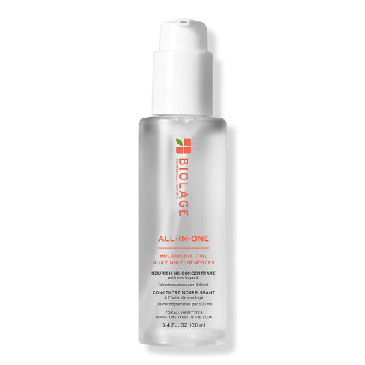 Biolage All-In-One Multi-Benefit Oil — current-generation frosted 100 ml bottle, front label, plain white background