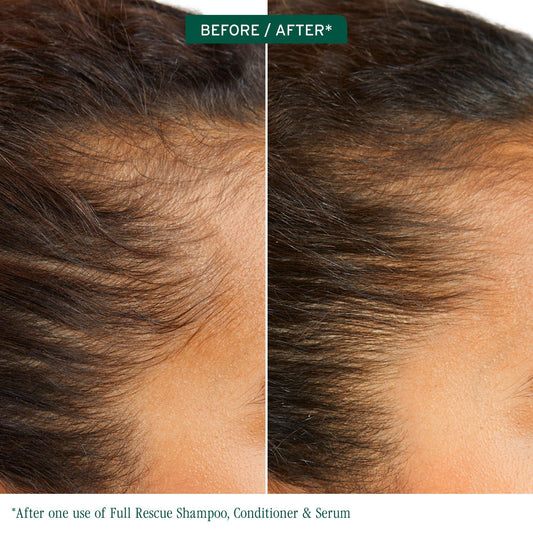Biolage Full Rescue Shampoo — before and after one use — visibly fuller, thicker-looking hair