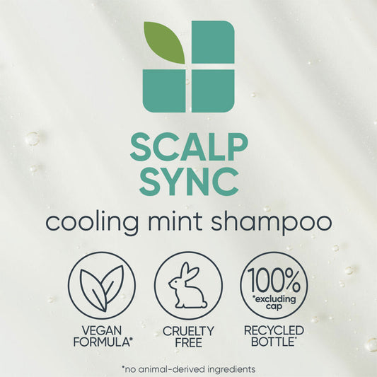 Biolage ScalpSync Cool Mint Shampoo — vegan formula, cruelty free, 100% recycled bottle