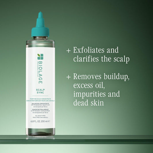 Biolage ScalpSync Purifying Scalp Concentrate — current-generation bottle with the exfoliates-and-clarifies benefit panel