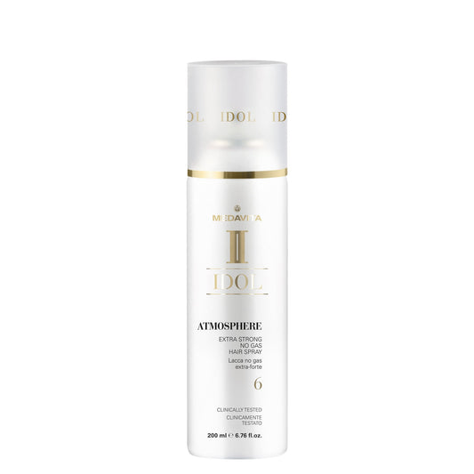 Medavita Idol Atmosphere Extra Strong No Gas Hair Spray — 200 ml Atmosphere Extra Strong no-gas hair spray, front label, plain white background