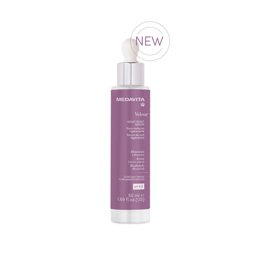 Medavita Velour Night Reset Serum — 50 ml Night Reset Serum dropper bottle, front label, plain white background