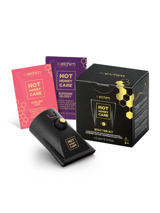 Elchim Hot Honey Care Starter Kit, box, pods and concentrator
