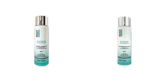 Keraspa Instant Hair Therapy Rejuvenating Shampoo & Conditioner Duo — 300 ml shampoo and 300 ml conditioner bottles side by side, distributor photographs on white