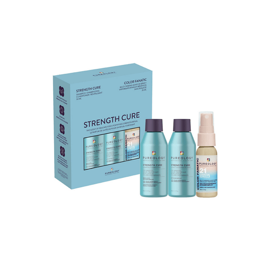 Strength Cure Holiday Discovery Trio - travel gift carton with Strength Cure Shampoo 50 ml, Strength Cure Conditioner 50 ml and Color Fanatic 21-in-1 Leave-In Spray 30 ml