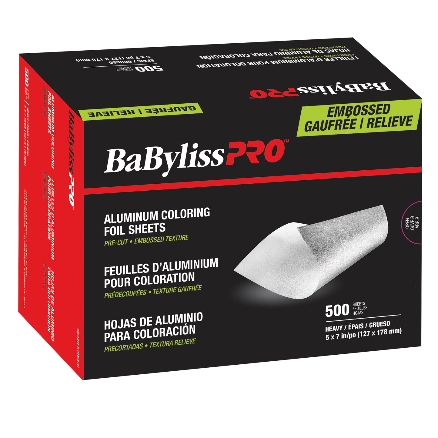 BaBylissPRO Aluminum Coloring Foil, 500 Sheets embossed heavy