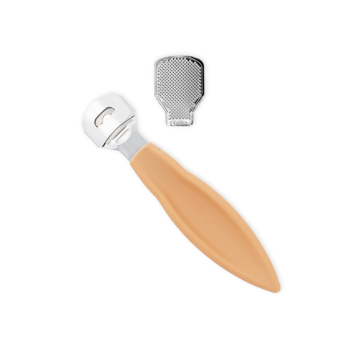 Credo Solingen 01010C apricot callus remover with rasp clip – reverse view
