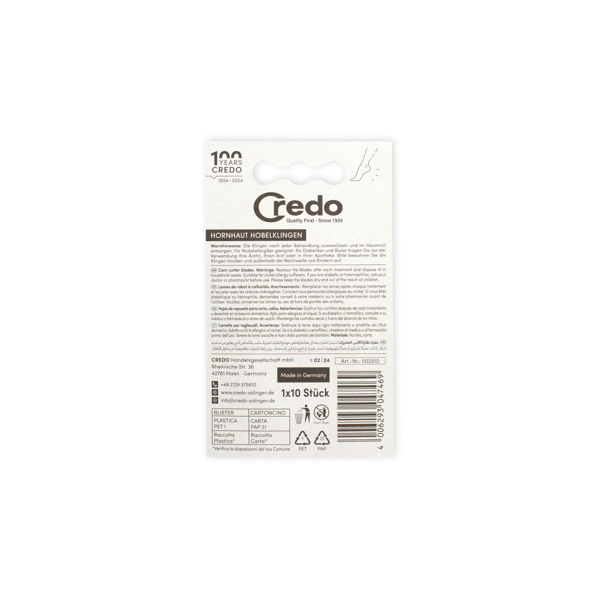 Credo Original10-blade pack – manufacturer package back with GTIN4006293047469