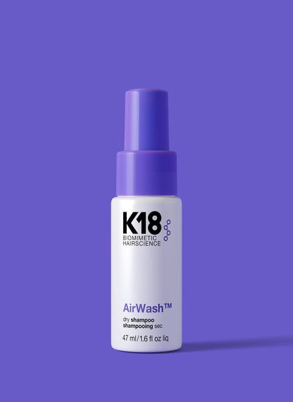 K18 AirWash Non-Aerosol Dry Shampoo — 1.6 oz (47 ml) mini spray, front label
