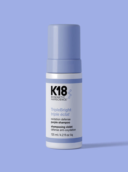 K18 TripleBright Purple Shampoo — 125 ml foam-pump bottle, front label