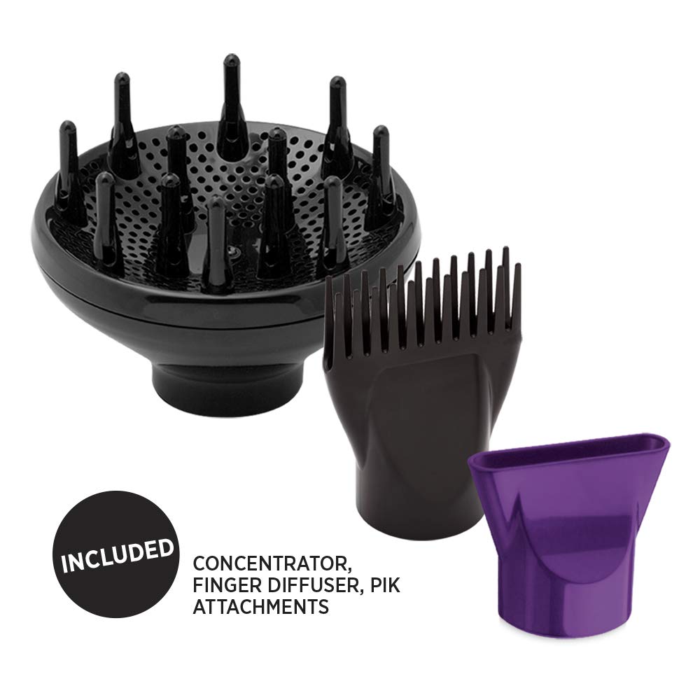 Included with the Hot Tools Tourmaline Tools 2000 dryer: concentrator, finger diffuser and styling pik