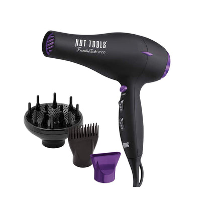 Hot Tools Tourmaline Tools 2000 Turbo Ionic Dryer 1875 W with finger diffuser, styling pik and concentrator attachments