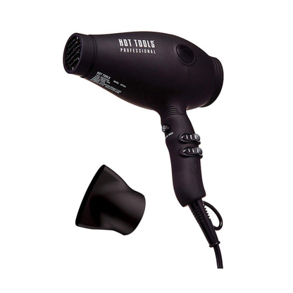 Hot Tools Tourmaline Tools 2100 Turbo Ionic Dryer in matte charcoal — full product with concentrator