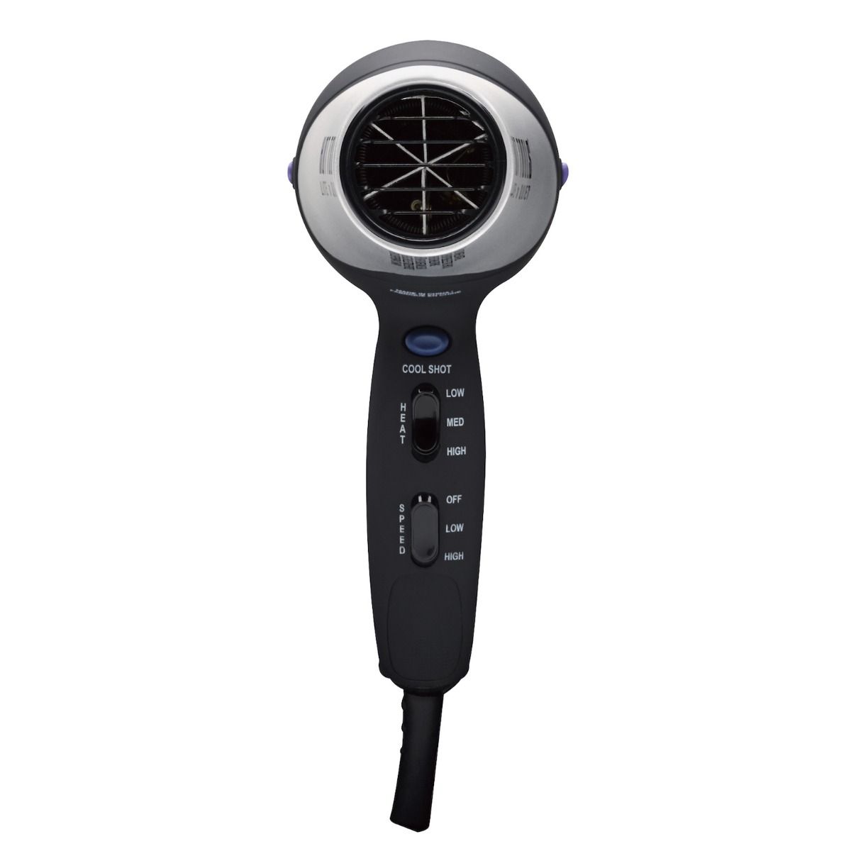 Hot Tools Lite 'N Quiet Turbo Dryer — black and silver lightweight professional styling dryer, plain white background