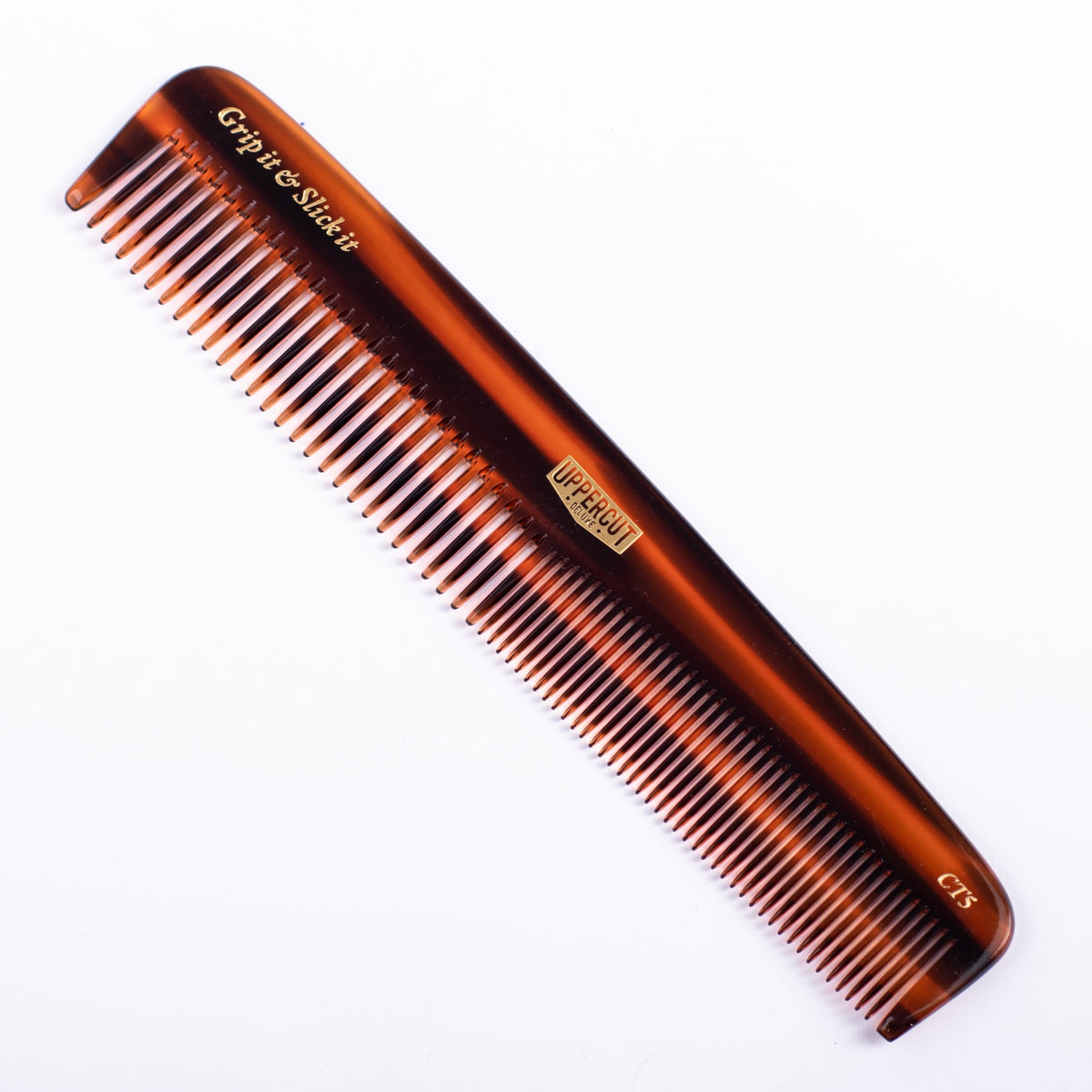 Uppercut Deluxe CT5 Tortoise Shell Comb — full comb, plain white background